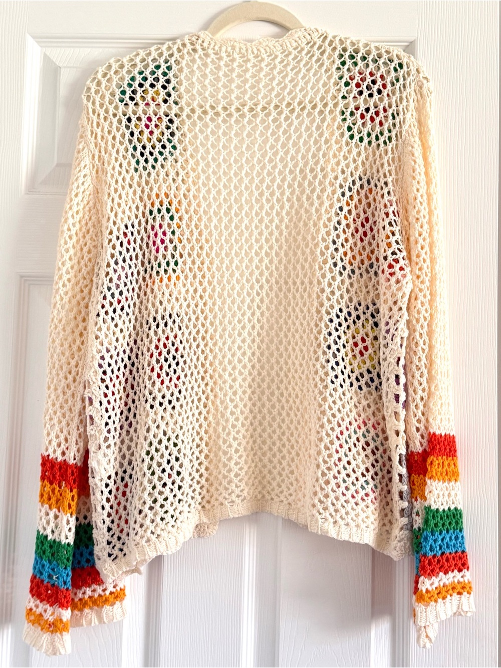 Cream Crochet Open Cardigan with Multicolor Granny Squares XL - Picture 3 of 6